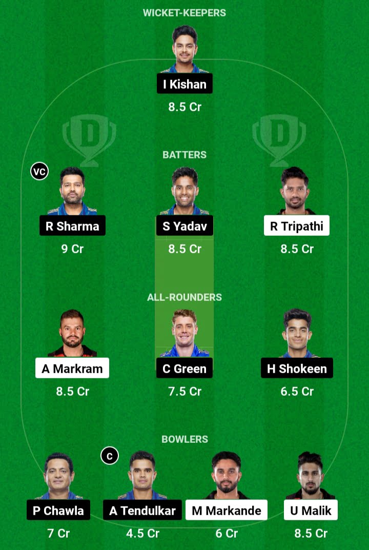 MI Vs SRH Dream 11 Prediction team: