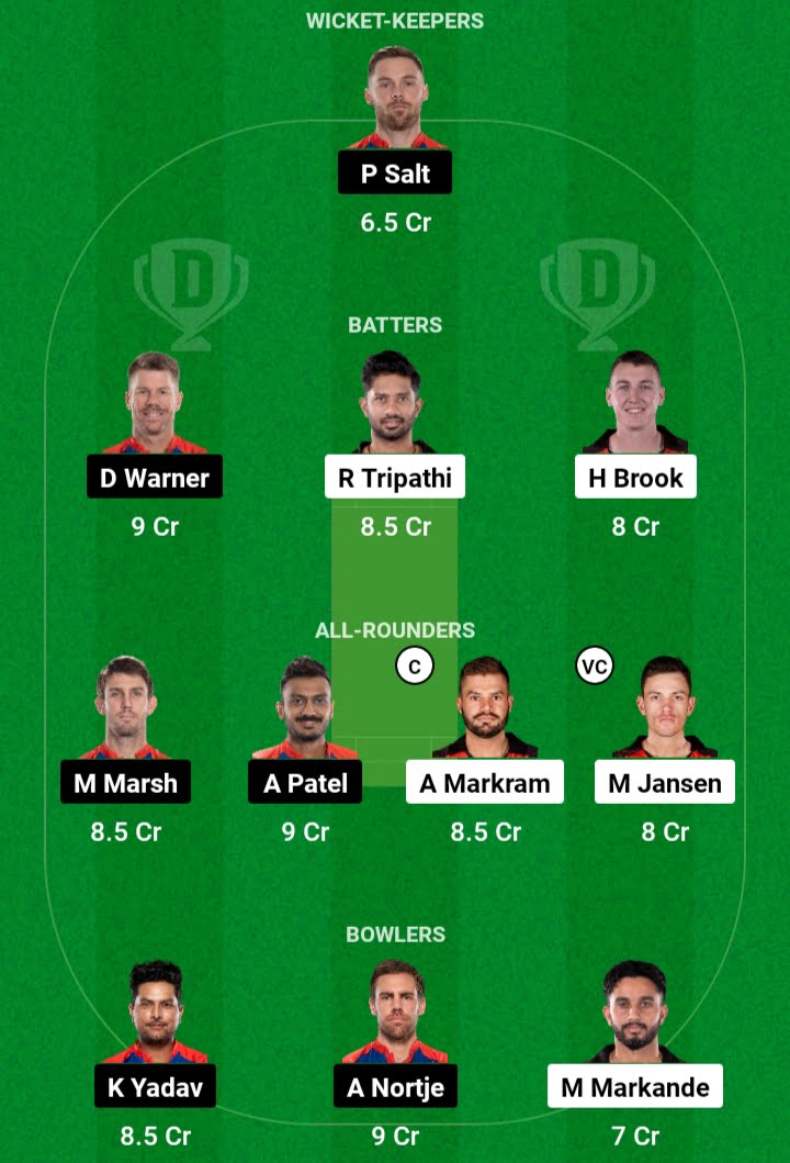 DC Vs SRH Today Dream11 Team Captain And Vice Captain: