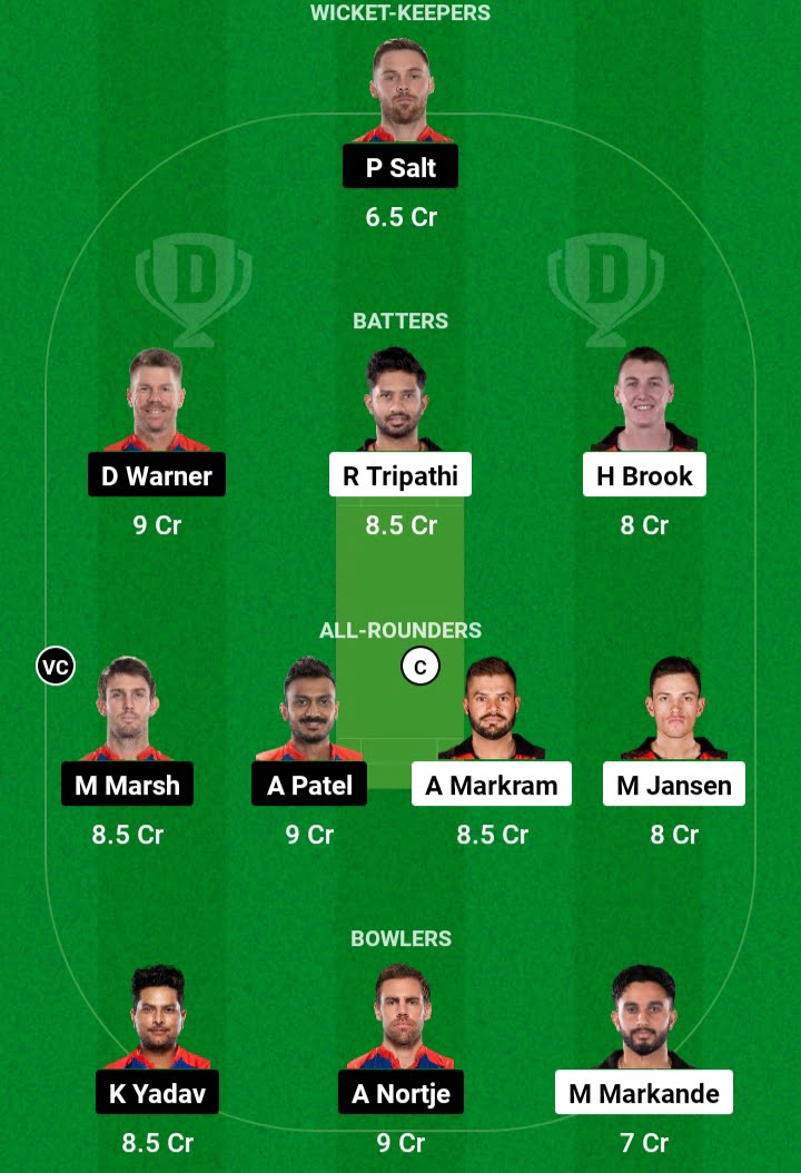 SRH Vs DC Today Dream11 Team Captain And Vice Captain: