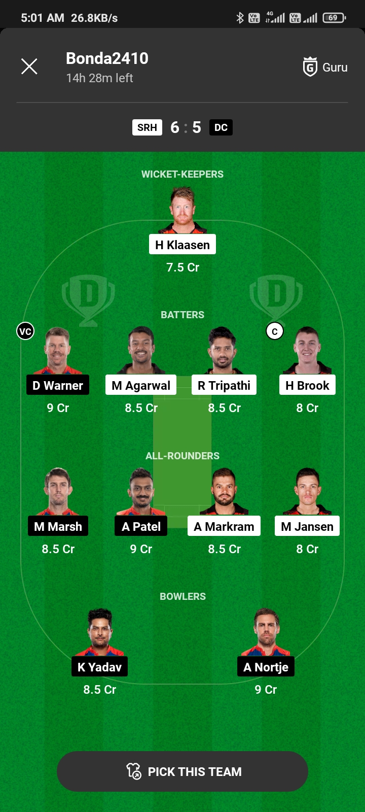 DC Vs SRH Today Dream11 Team Captain And Vice Captain: